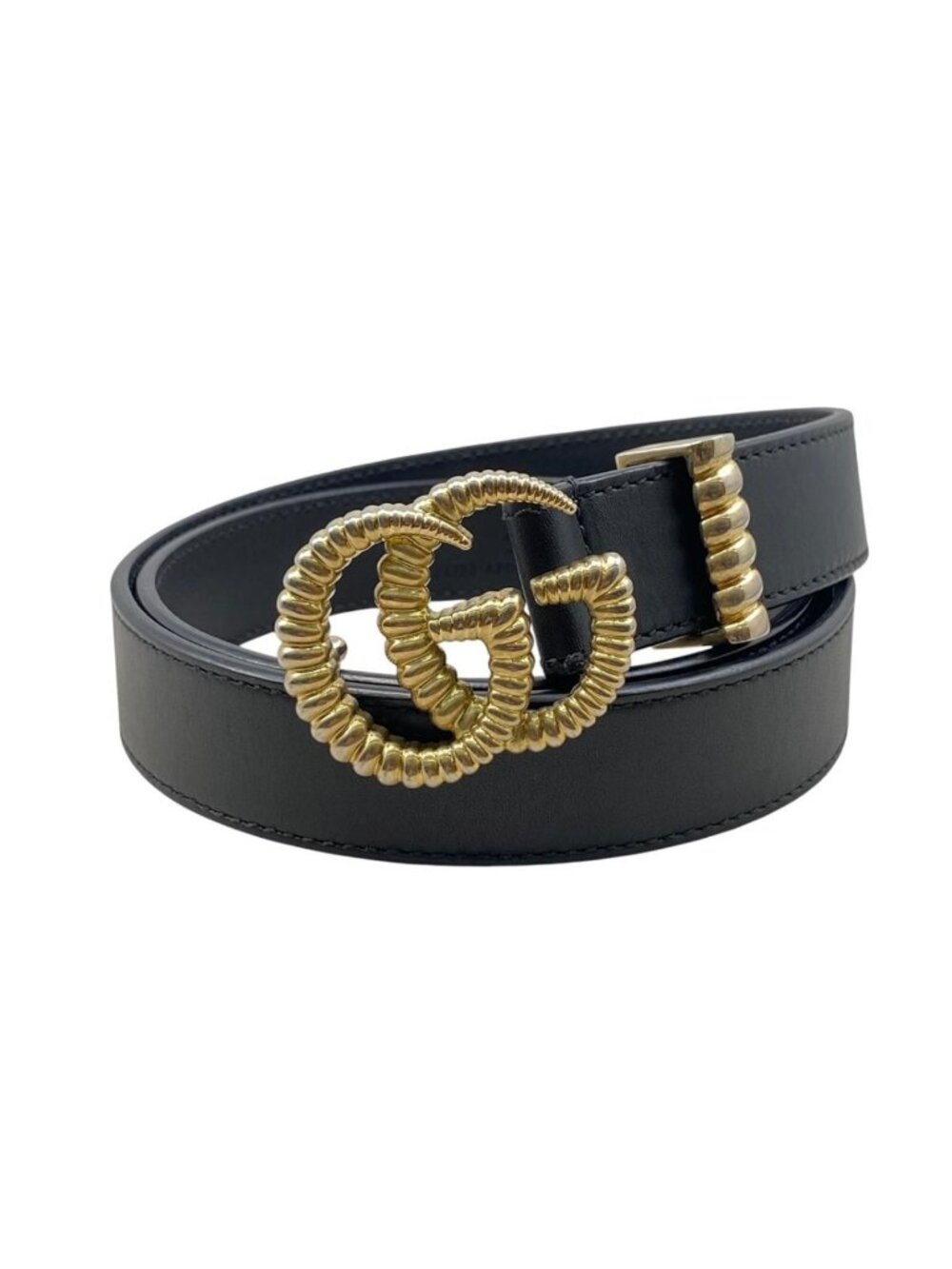 Gucci Belt Torsion Double G Buckle 86 Leather Black Gold